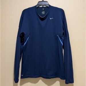 Nike Dri-FIT Mens Navy Blue Long Sleeve Athletic Running Soccer Training Shirt L